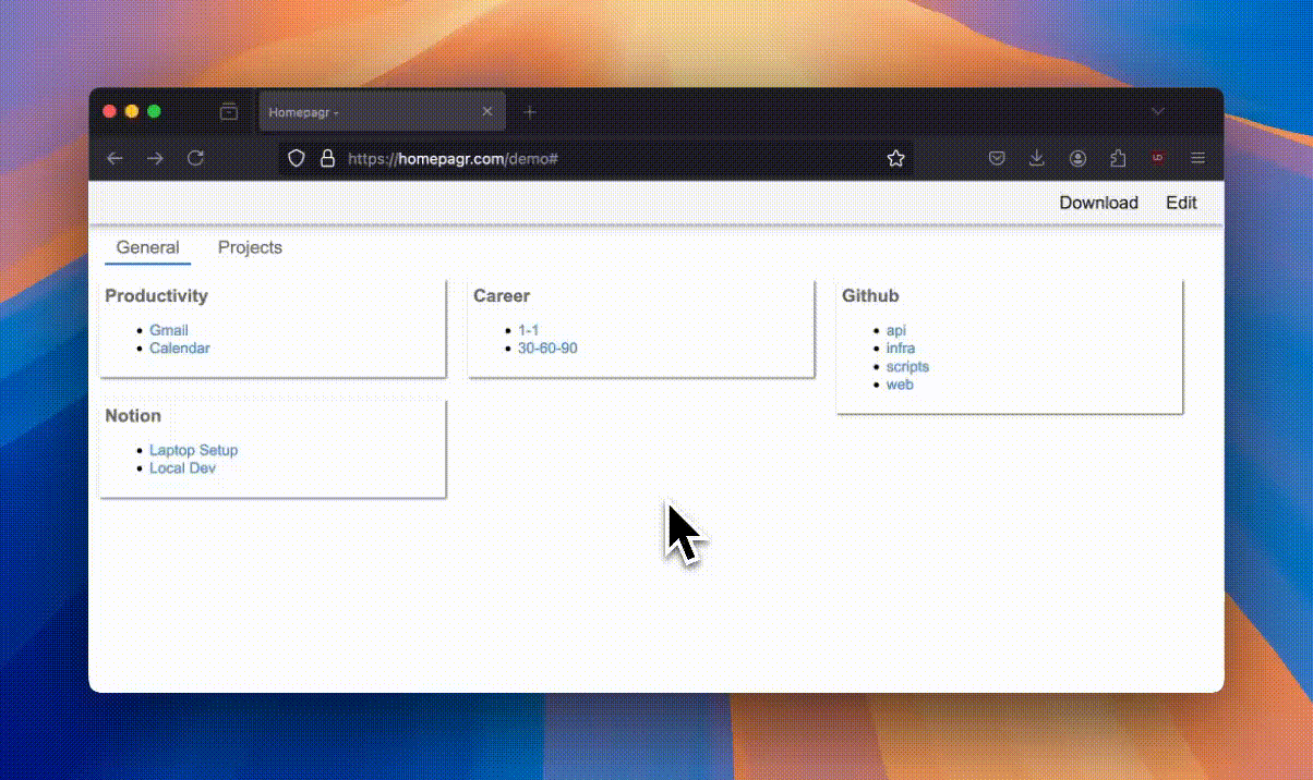 homepagr screenshot